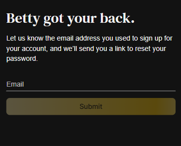 Betty Casino Reset Password
